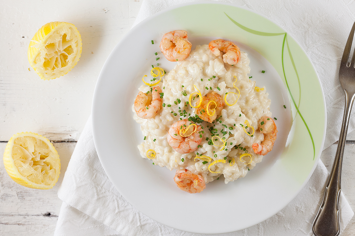 Creamy lemon risotto with shrimps