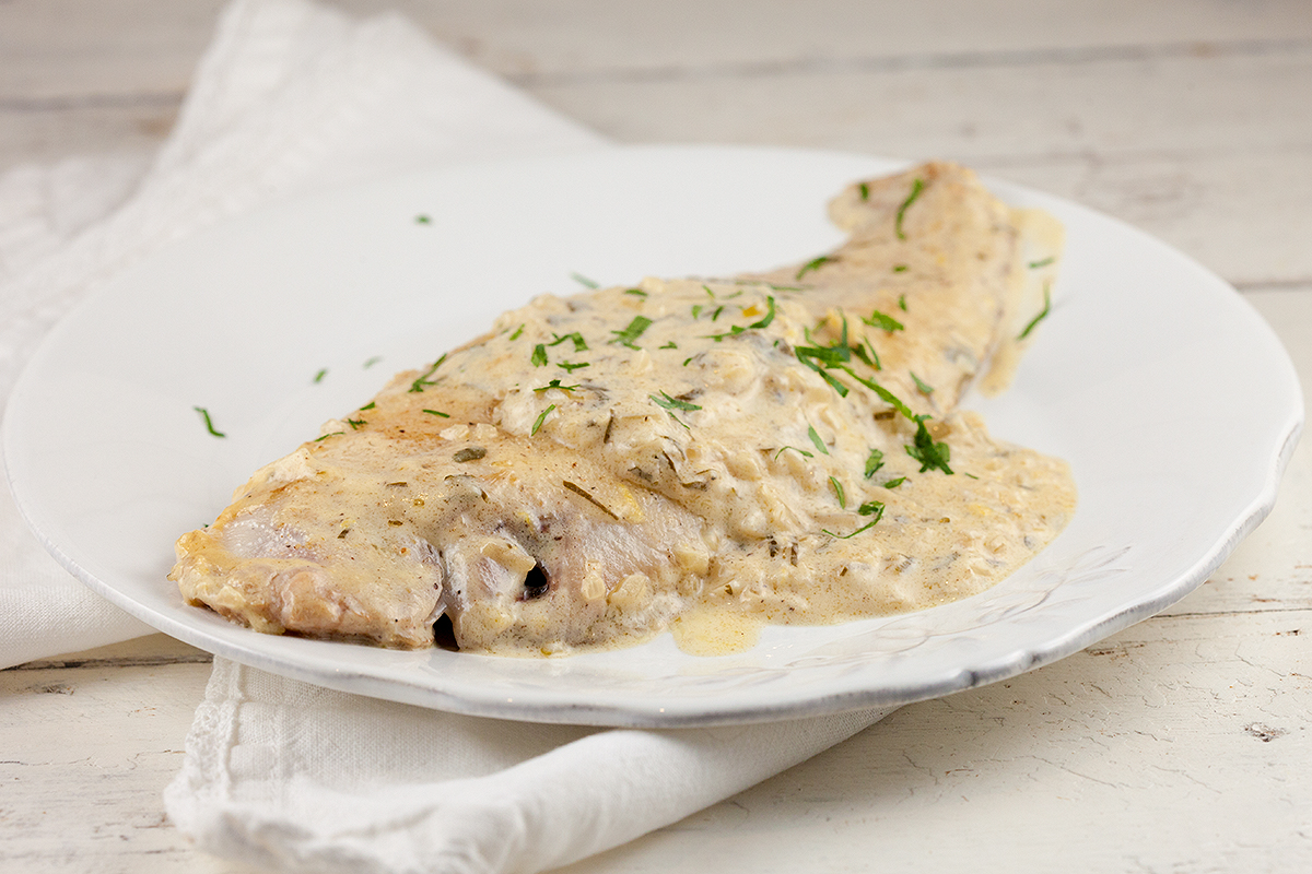 Sole fillet with cider sauce
